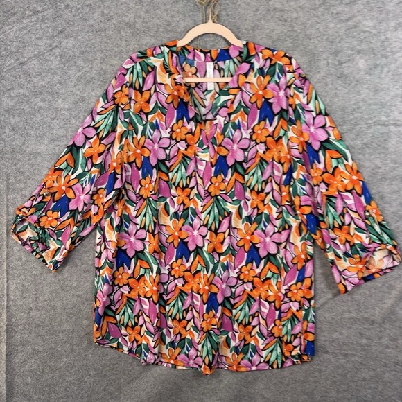 Dear Scarlett Tops - Dear Scarlett Blouse Womens 3X Multicolor Floral Lightweight Stretch